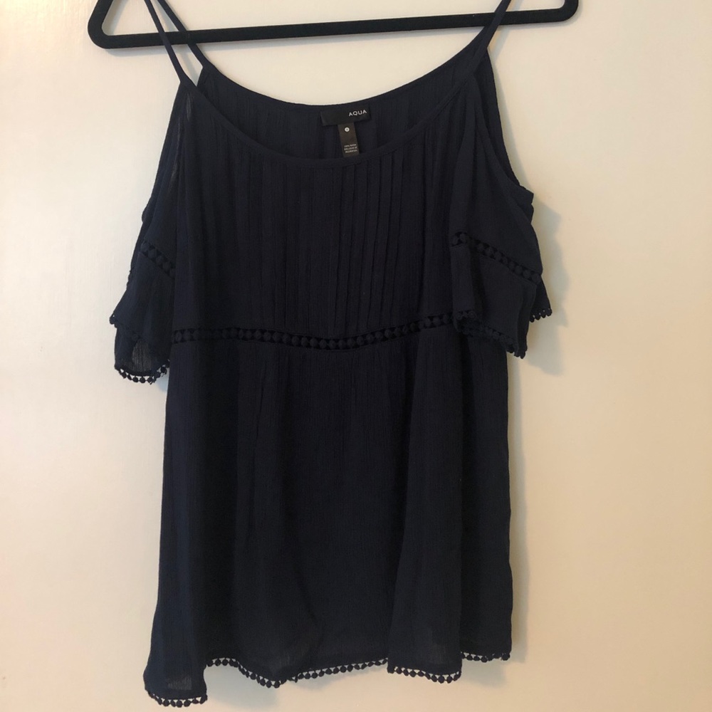AQUA navy shoulder strap blouse